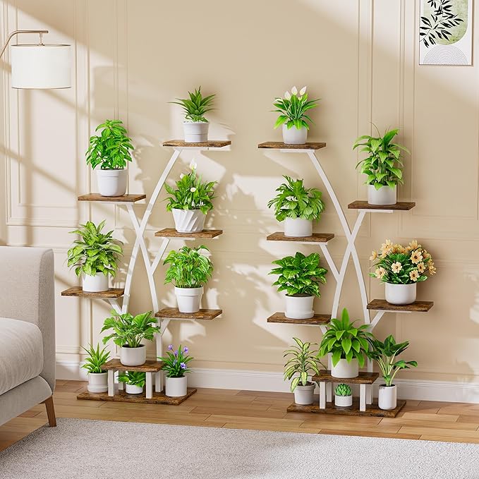 Plant Stand Indoor with Grow Lights - 7 Tiered Plant Shelf Indoor, Corner Plant Stands for Indoor Plants Multiple, 42" Metal Plant Shelves, Plant Flower Holder Display Rack for Home Patio Balcony White