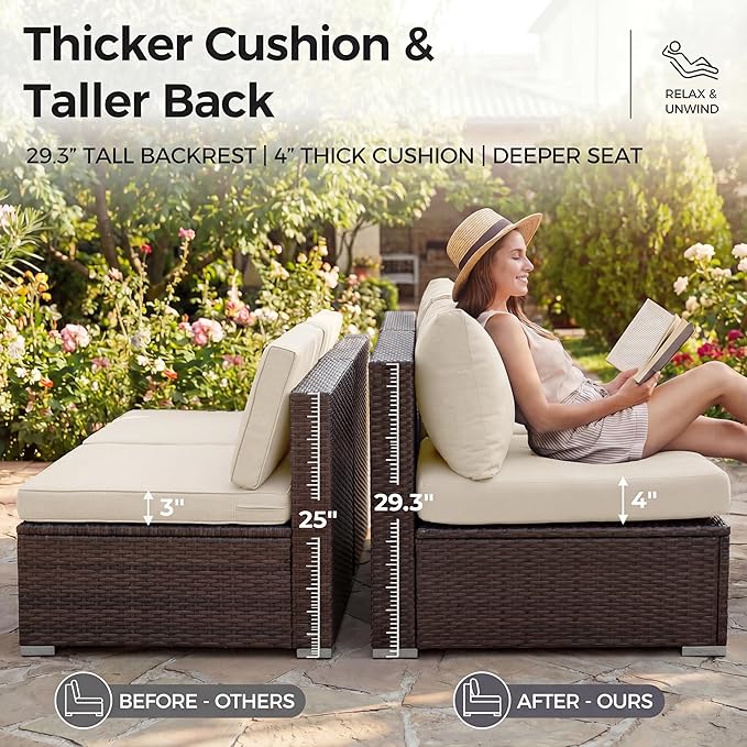 NICESOUL 9 Piece Modern Extra-Large Outdoor Patio Sectionals with Fire Pit Table Natural Gas & Propane, 29.3'' High Back Comfortable Conversations for Outside, Deep Seating Modular Sofa Couches, Tan