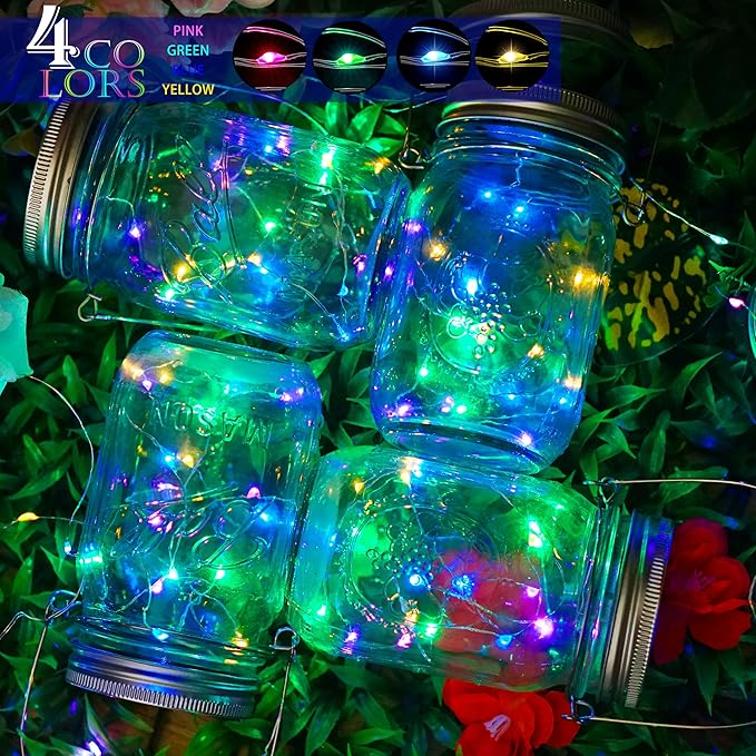 String Lights for Mason Jars, 8 Pack Multicolor Solar Lid Lights