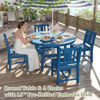 AMERLIFE 5 Piece HDPE Outdoor Dining Table & Chairs Set, All-Weather Patio Table and Chairs Set Furniture with Umbrella Hole for Garden, Backyard, Poolside, Seaside, Blue
