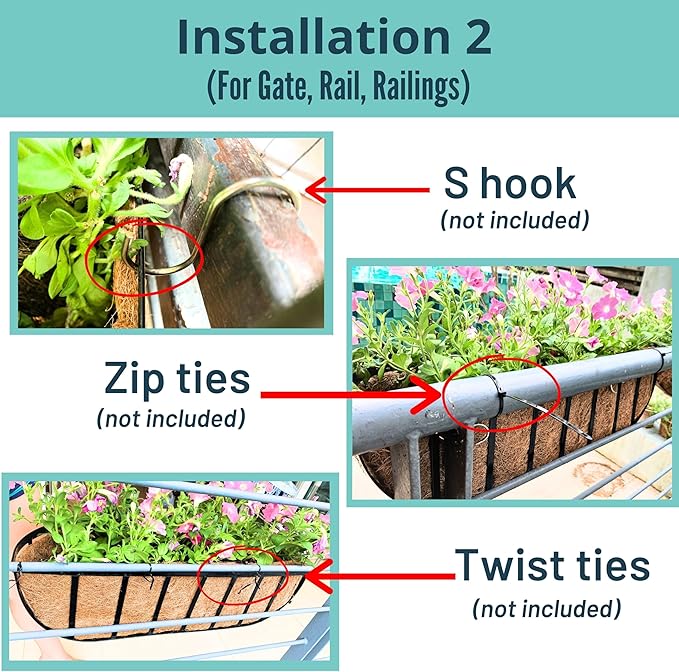 LaLaGreen Deck Railing Planter Boxes - 4 Pack, 36 Inch Long Window Flower Box Attach to House, Wall Planters for Outdoor Plants with Coco Liners English Horse Trough Fence Balcony Garden Porch Rail