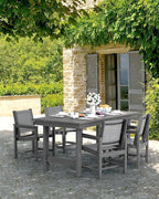 SERWALL Patio Dining Sets for 6, Outdoor HDPE Dining Set with Umbrella Hole Cut-Out Table and 6 Woven Chairs, Gray