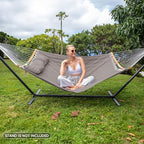 SUNCREAT Hammocks Portable Double Hammock with Curved Spreader Bar, 450 lbs Capacity, Heavy Duty Outdoor Hammock with Carrying Bag, Brown