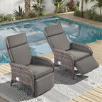 Zero Gravity Wicker Patio Recliner Chairs Set of 2 - Wicker Outdoor Lounge Chair with Adjustable Backrest & Footrest, All Weather Outdoor Reclining Chairs with Thick Cushion for Pool Deck Grey