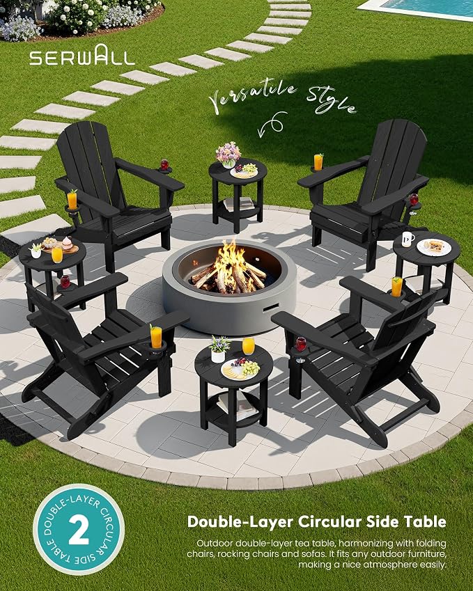 SERWALL Round Outdoor Side Table, HDPE Small Adirondack End Table, 2-Tier Patio - Image 7