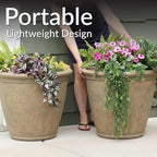 Sunnydaze 24-Inch Anjelica Large Plastic Pot for Plants - Outdoor Double-Walled Large Plastic Planter with Drillable Drainage Holes - Beige - 2pk