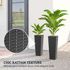 Outsunny 23.6 Inch Tall Planters for Outdoor Plants, Set of 2 Plastic Rattan-Like Flower Pots with Drainage Holes, Stackable Tapered Planters for Indoor Plants, Front Porch, Black