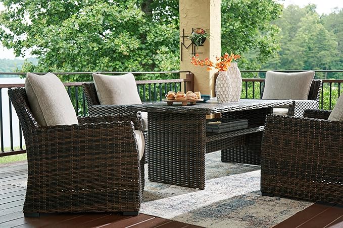 Signature Design by Ashley Brook Ranch Casual Outdoor Multi-use Table with 1 Fixed Shelf, Dark Brown & Gray