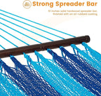 Lazy Daze Hammocks 10.5 FT Double 2 Person Caribbean Rope Hammock, Hand Woven Polyester Hammock with Spreader Bars, for Outside Outdoor Backyard Patio Poolside, 450 LBS Capacity, Blue/SkyBlue