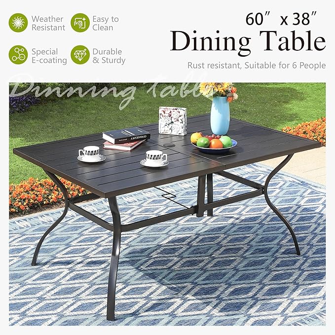 Sophia and William Swivel Patio Dining Set for 6, Outdoor Table and Chairs, Removable Seat Cushions, 60" Black Patio Dining Table,Red