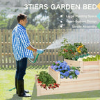 3-Tier Raised Garden Bed with Fabric Liner, Wood Elevated Planter Box with Dovetail Joint Design, 3 Dividable Bed Kit for Vegetables/Herbs/Flowers, Outdoor Gardening for Patio, Lawn, Balcony