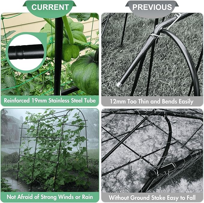 7ft Garden Arch Trellis for Climbing Plants Outdoor-Heavy Duty Metal Cucumber Trellis for Raised Beds- Tall Steel Vegetable Arbor with Strong Bolt Assembly & Outdoor-Ready Stakes
