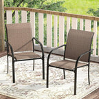 VICLLAX 3 Pieces Patio Dining Set for 2, Outdoor Furniture Set Includes 1 Small Patio Table and 2 Stackable Patio Sling Chairs, Patio Bistro Set for Outsides, Walnut Table and Brown Chairs