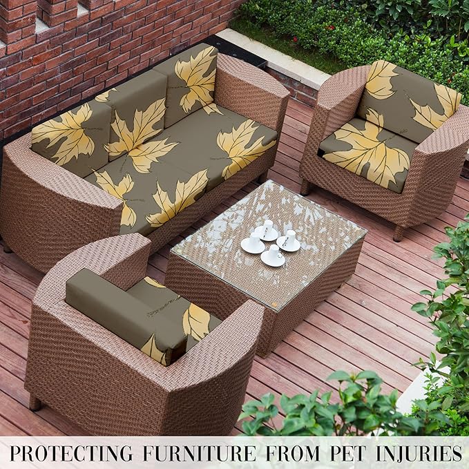 Cushion Covers, 8 Pack Stretch Fit Maple Leaf Pattern, Corded