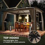 Outsunny 10' x 12' Outdoor Patio Gazebo, Heavy Duty Gazebo Canopy Shelter with Double Roof, Curtains, Netting, Steel Frame, UPF30+ Protection, Ceiling Hooks for Lawn, Backyard, Deck, Khaki