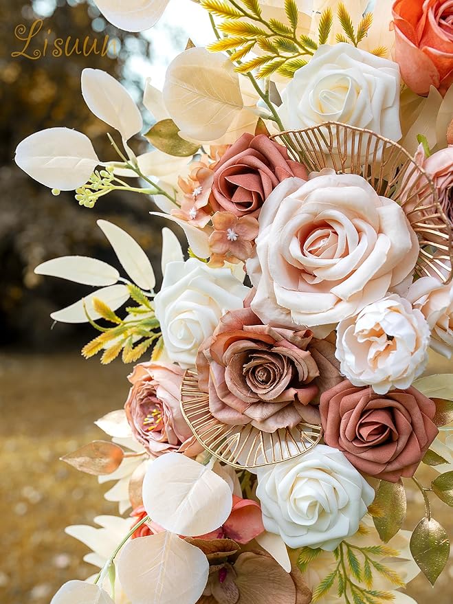 Artificial Flowers Swag Set, 40-Inch Champagne Silk Wedding Arch Florals