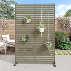 Casaphoria Metal Privacy Screen Outdoor, 72" H x 47" W Freestanding Decorative Privacy Screen for Patio Deck Balcony Garden with Stable Base, Green-Louvered