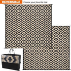 SAND MINE Waterproof Outdoor Rug 8x8 ft, Plastic Reversible Rug, Modern Area Rug, Large Floor Mat for Outdoors, RV, Patio, Backyard, Deck, Picnic, Beach, Camping, Black & Beige