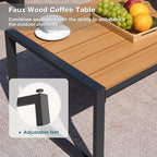 Patio Furniture Set, 4 Pieces Outdoor Furniture Patio Conversation Set with High Back, Faux-Wood Armrest and Tabletop, Outdoor Couch Patio Sofa Set for Balcony, Porch, Backyard, Grey