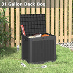 Outdoor Storage Box, Resin Deck Boxes Indoor and outdoor, Waterproof Storage Box Lockable Lid (Black, 31 Gallon)