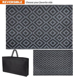 SAND MINE Waterproof Outdoor Rug 4x6 ft, Reversible Mats, Modern Area Rug, Large Floor Mat and Rug for Outdoors, RV, Patio, Backyard, Deck, Picnic, Beach, Trailer, Camping, Black & Grey Lattice