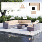Kullavik 9 Pieces Outdoor Patio Furniture Set PE Wicker Rattan Sectional Sofa Patio Conversation Sets,Sand