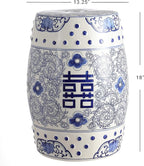 JONATHAN Y TBL1013A Double Happiness 18" Chinoiserie Ceramic Drum Indoor/Outdoor Garden Stool Bohemian, Coastal, Classic, Cottage, French Country, Traditional, Bathroom, Garden Room, Patio, Blue/White