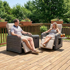 Restland Outdoor Recliner with Independent Adjustable Back & Footrest Wicker Patio Reclining Chair with Flip Table Comfortable Lounge Chair & Thick Cushion for Deck, Porch (3 Piece, Beige)