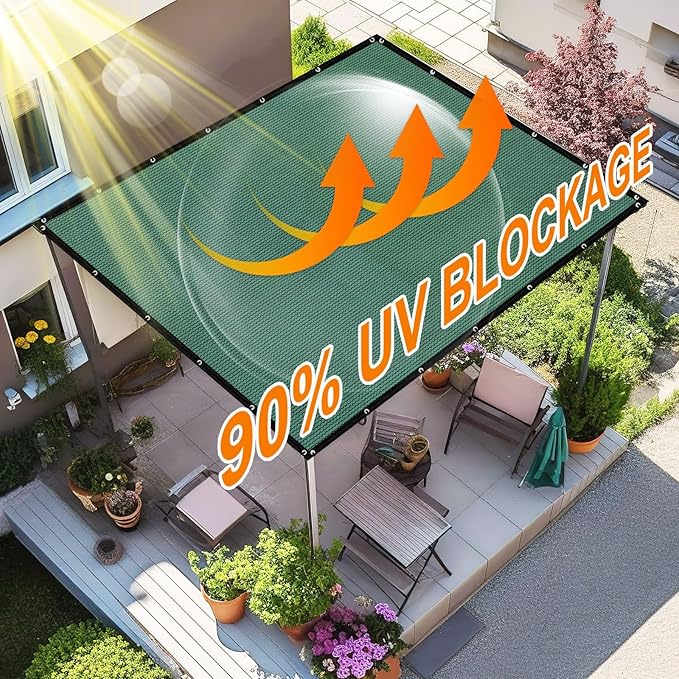 Artpuch 90% Sun Shade Cloth, 12 x 20 FT Pergola Shade Cover Canopy with Grommets, Sun Screen Fabric Tarp for Patio, Outdoor, Garden, Backyard, Green