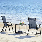Yaheetech Patio Dining Chairs Set of 2, Portable Dining Chairs with Armrests for Camping, Lawn and Beach, Folding Patio Chairs 2-Pack of Metal Frame, Navy Blue