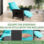 IDEALHOUSE Wicker Outdoor Recliner Reclining Patio Chairs with Adjustable Back & Footrest 150° Lay-Flat Reclining with Air Pump Rattan Flip-Up Side Table Outdoor Lounge Chairs for Pool Deck Balcony