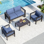 Solaste Aluminum Patio Furniture Set for All Weather, Oversized Metal Outdoor Furniture Set with 27.5" Deep Seating and 3.2" WIde Armrest, Outdoor Patio Conversation Sets with 10’’ Back Suport Cushion