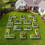 A ANLEOLIFE Set of 12 18 Inch Tall Raised Garden Beds Kit, L-Shaped, Square & Rectangular Metal Planters for Flexible Backyard Layouts, Antique White