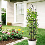 4-Pack 6FT Garden Obelisk Trellis for Climbing Plants,Adjustable 4-Tier Metal Plant Support,Rustproof Outdoor Plant Tower with 3 Decorative Tops for Roses,Tomatoes,Clematis & Vines,Black