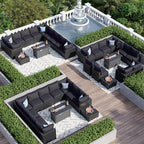 Aoxun 15 Piece Patio Furniture Set with 44” Fire Pit Table Wicker Rattan Patio Sectional Sofa Set Outdoor Seating Furniture with Thickened Cushion, Black