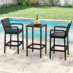 COSTWAY 3 Pieces Patio Bar Set, Modern Outdoor Bistro Set with 2 Chairs and 1 Square Bar Table, Curved Backrest and Armrests, Metal Frame, for Garden, Balcony, Poolside, Black