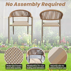 4 Pcs Stackable Patio Dining Chairs, Aluminum Rattan Outdoor Dining Chair with Arms, Woven Rope Garden Armchair Metal No Assembly for Bistro Balcony Porch Deck Yard Cafe Restaurant, Light Brown