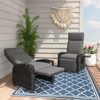 Grand patio Outdoor Recliner Air Pump 150° Lay Flat Reclining Chair with Independent Adjustable Back and Footrest Removable Olefin Cushion Flip-Up Table Wicker Grey 2PCS