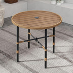 DWVO Outdoor Patio Dining Table Round for 4 35.4" Outdoor Tables with Umbrella Hole & Adjustable Levelers All-Weather Bistro Table with Metal Frame for Lawn Garden Backyard