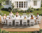 SERWALL Patio Dining Sets for 6 Person, HDPE Dining Set with 6 Armless Chairs, White