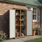 PetsCosset Outdoor Storage Cabinet, Wood & Metal Storage Shed with Weather-Resistant Roof, Removable Shelves, Lockable Doors, Outside Storage Tool Organizer for Garden, Patio, Backyard, Garage, Pool