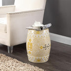 JONATHAN Y TBL1013B Double Happiness 18" Chinoiserie Ceramic Drum Indoor/Outdoor Garden Stool Bohemian, Coastal, Classic, Cottage,Traditional, Patio, Garden, Bathroom, Living Room, Yellow/White