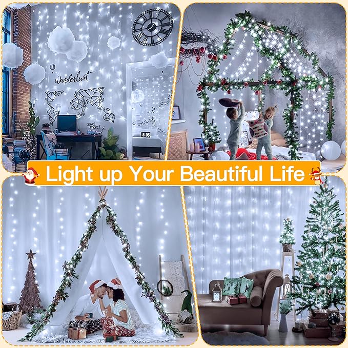 Indoor String Lights 300 LED Curtain 9.8 x 9.8 ft Remote Control