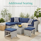 Best Choice Products Set of 2 Wicker Ottomans, Multipurpose Outdoor Furniture for Patio, Backyard, Additional Seating, Footrest, Side Table w/Removable Cushions, Steel Frame - Cement Gray/Taupe