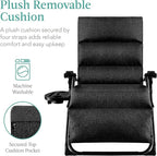 Best Choice Products Oversized Zero Gravity Chair, Folding Outdoor Patio Recliner, XL Anti Gravity Lounger w/Removable Cushion, Cup Holder, Side Tray, 350lb Capacity - Onyx Black