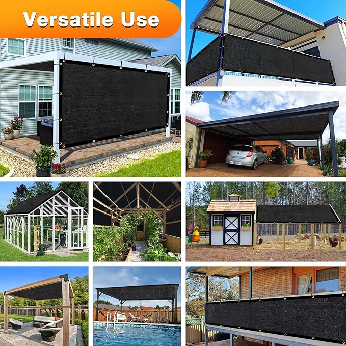 Artpuch Outdoor Pergola Shade Cover 12x12 FT Sun Shade Cloth with Grommets Black 90% UV Protection Canopy Patio Privacy Screen (Customized Available)