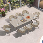 PURPLE LEAF 9 Piece Longer Outdoor Dining Set with Patio Aluminium Dining Table and Wicker Chairs Modern Furniture Cushions Sets for Backyard Indoor Decor Kitchen Champagne