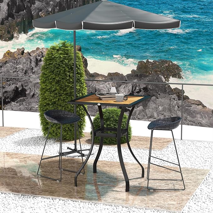 Outsunny 28" Outdoor Bar Table, Faux Wood Patio Furniture, Square Wood-Like Patio Table with Water Safe Design for Deck, Backyard, Lawn, Brown