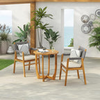 Christopher Knight Home Zed 3 Pieces Outdoor Dining Set, Acacia Wood Dining Chairs and Table, Slats Panel Design Round Table, Wooden Frame, 2 Seater Bistro Set for Balcony Backyard Garden, Teak+Grey