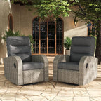LayinSun Oversized Wicker Outdoor Swivel Glider Recliner with Adjustable Backrest & Footrest, Patio Reclining Lounge Chair - Set of 2